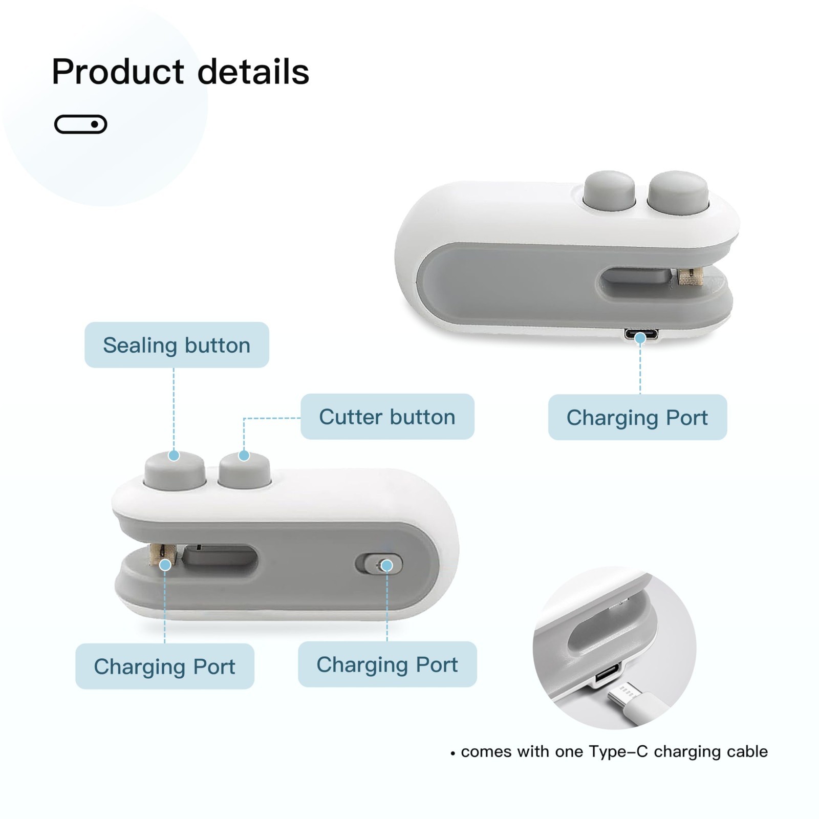 Mini 2-in-1 Snack Heat Sealer, Cutting Portable Food Sealer for Snack Sealing