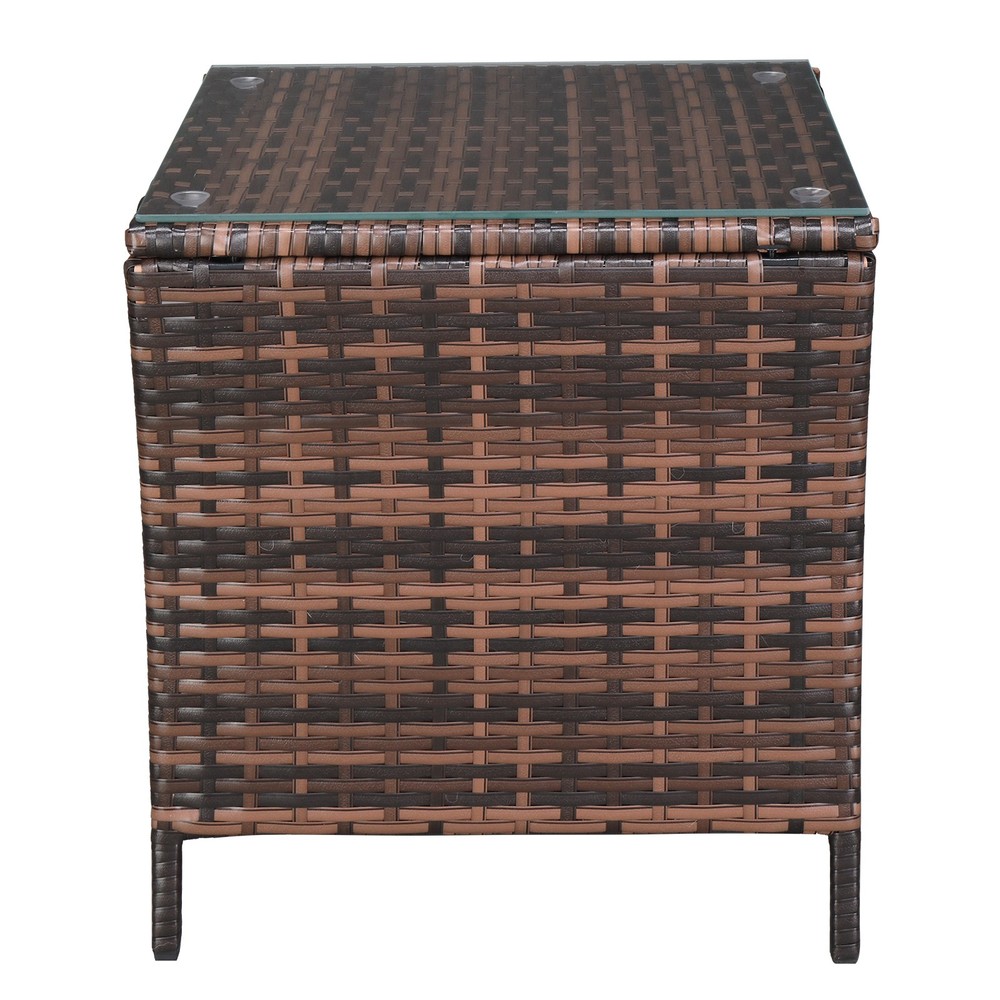 Glass Surface Brown Gradient Iron Frame Rattan Side Table,free ship