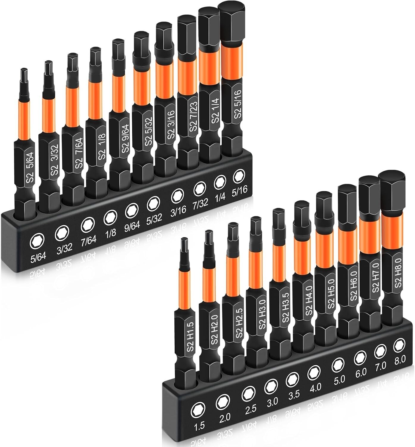 20 Pcs Hex Bit Set, Impact Hex Head Allen Wrench Drill Bit Set Metric, SAE, 1/4"