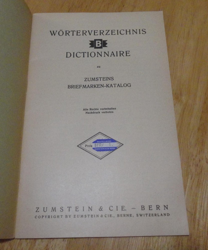 Zumstein Philatelistisches Worter Verzeichnis stamp term translations