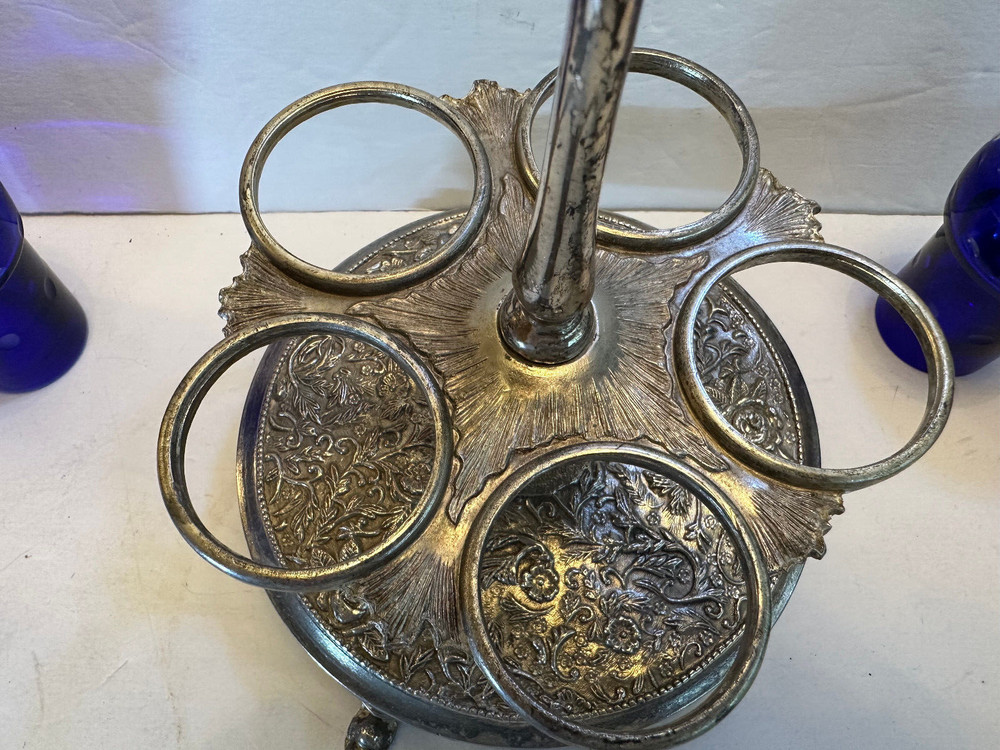 COBALT CUT TO CLEAR CONDIMENT, CASTER SET