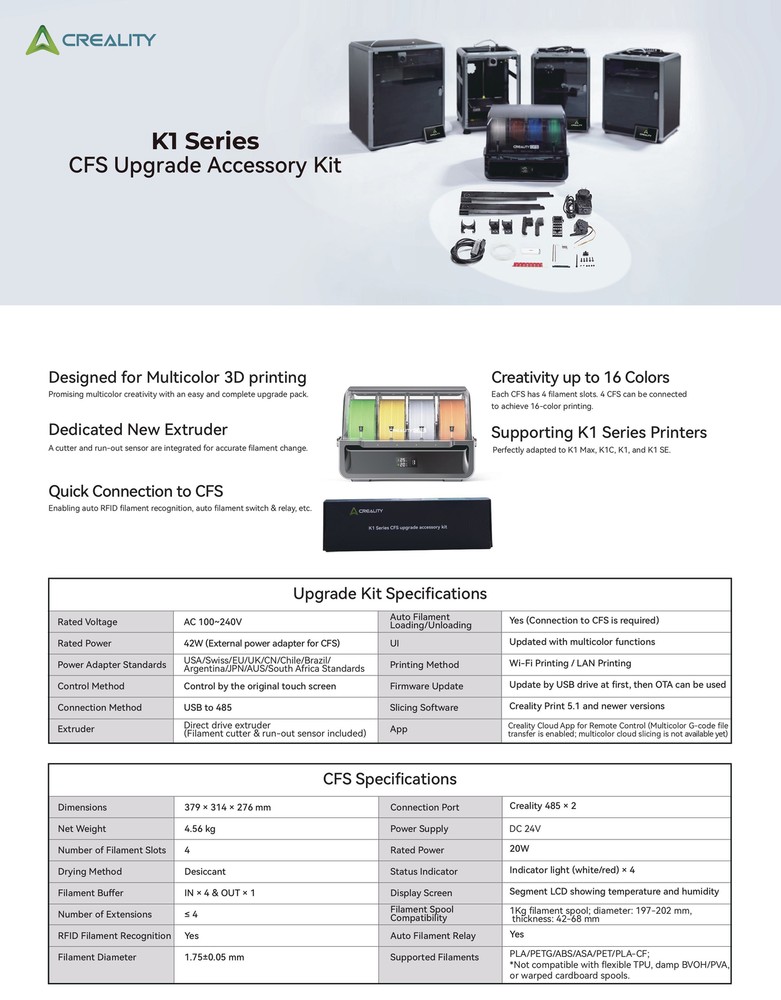 Creality CFS Multi Color 3D Printer Auto Filament System + Upgrade Accessory Kit