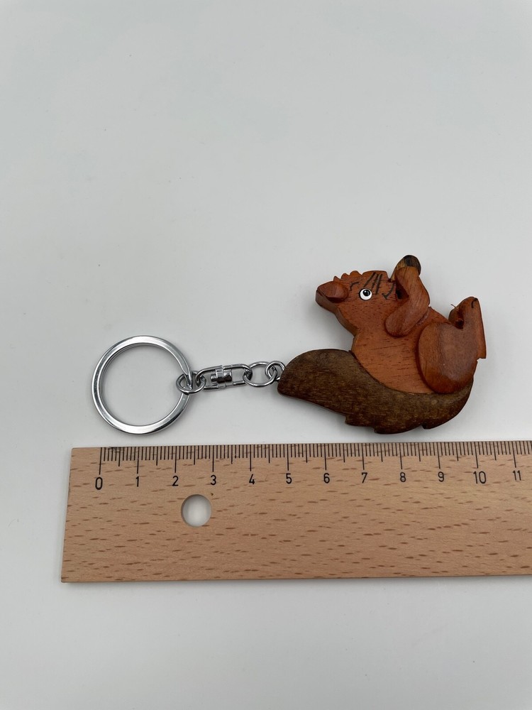 Handmade Wood Keychain Squirrel with Nut Tree Squirrel Wildlife Forest