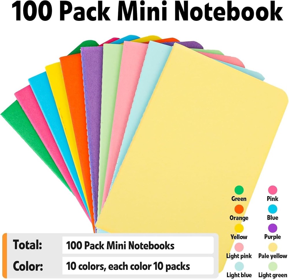 100 Pack Small Lined Notepads Bulk, Mini Journal Pocket Notebooks Set 3.5 Inc...