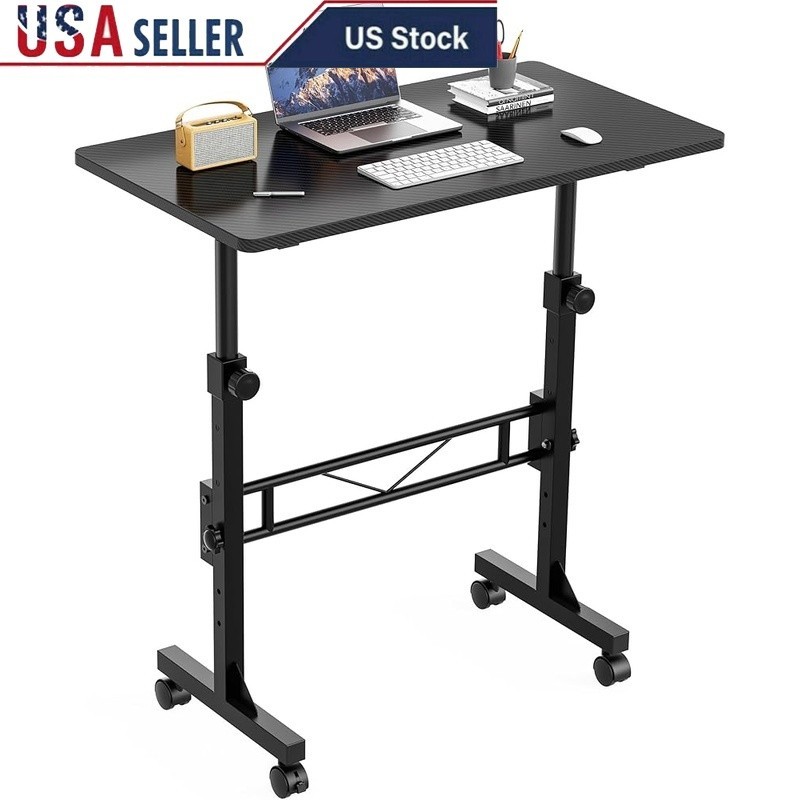 Adjustable Standing Desk Lockable Rolling Compact Desk W/ Carbon Fiber Surface