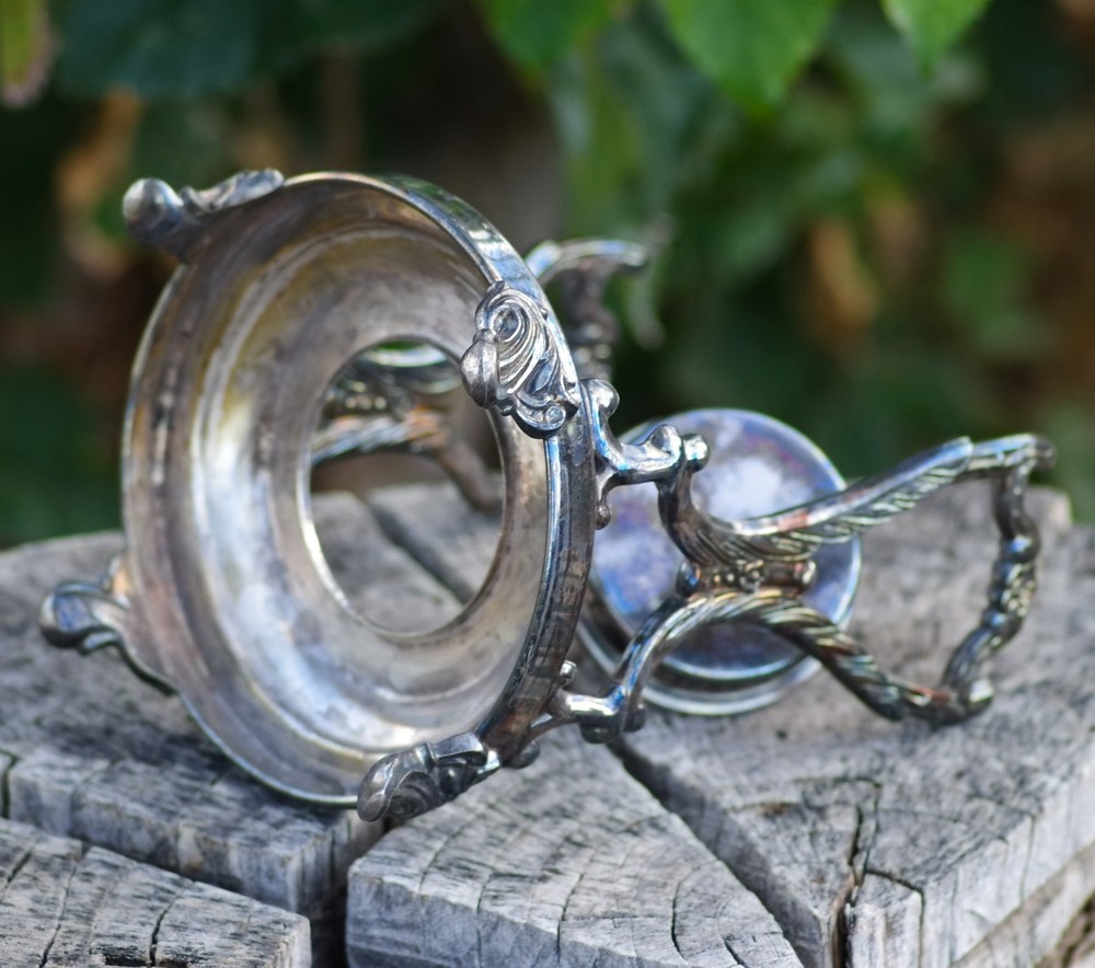 Antique Stand & Burner for Tilting Teapot Silverplate Made in USA Art Nouveau