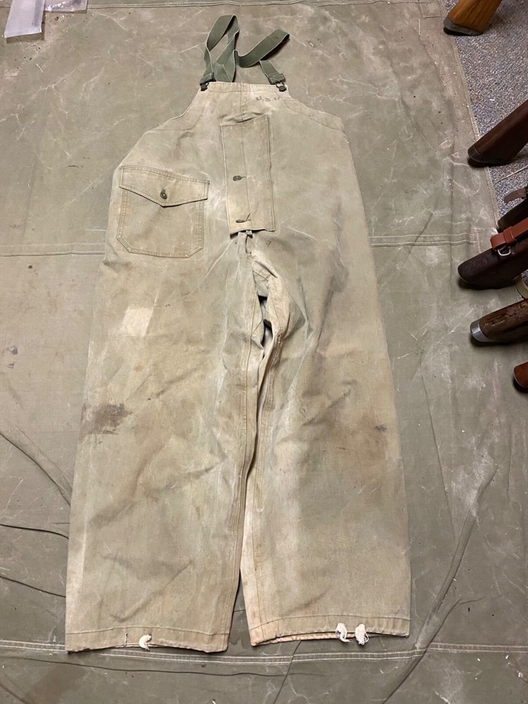 ORIGINAL WWII US NAVY WET WEATHER OVERALLS COVERALLS BIBS-LARGE