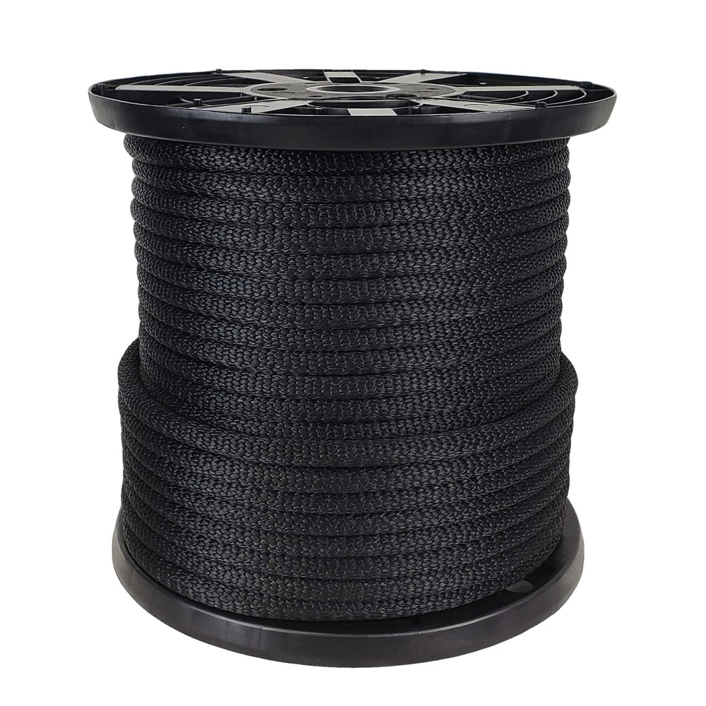 1/2 Inch Black Dacron Polyester Rope 250 Foot Spool | Solid Braid Industrial Gra
