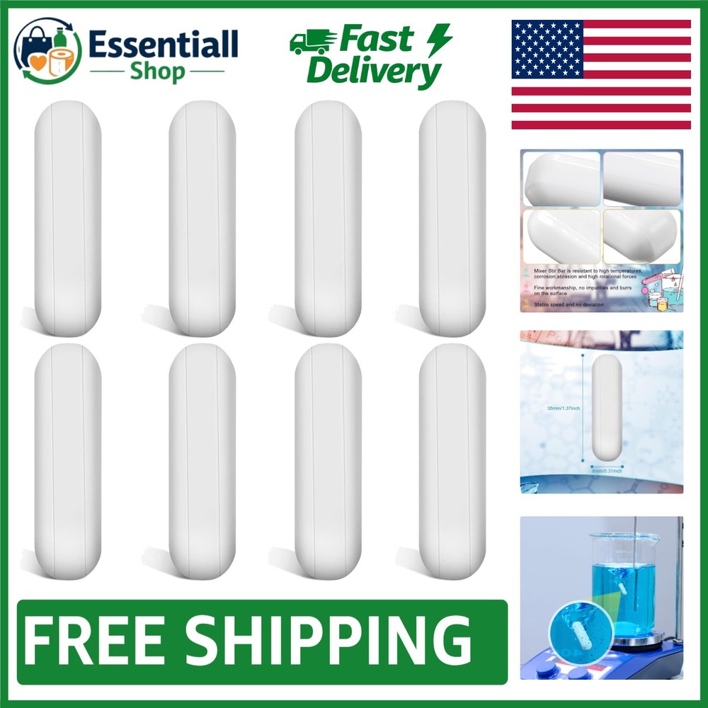 Cylindrical PTFE Magnetic Stirrer Bars - 8-Pack Laboratory Essential