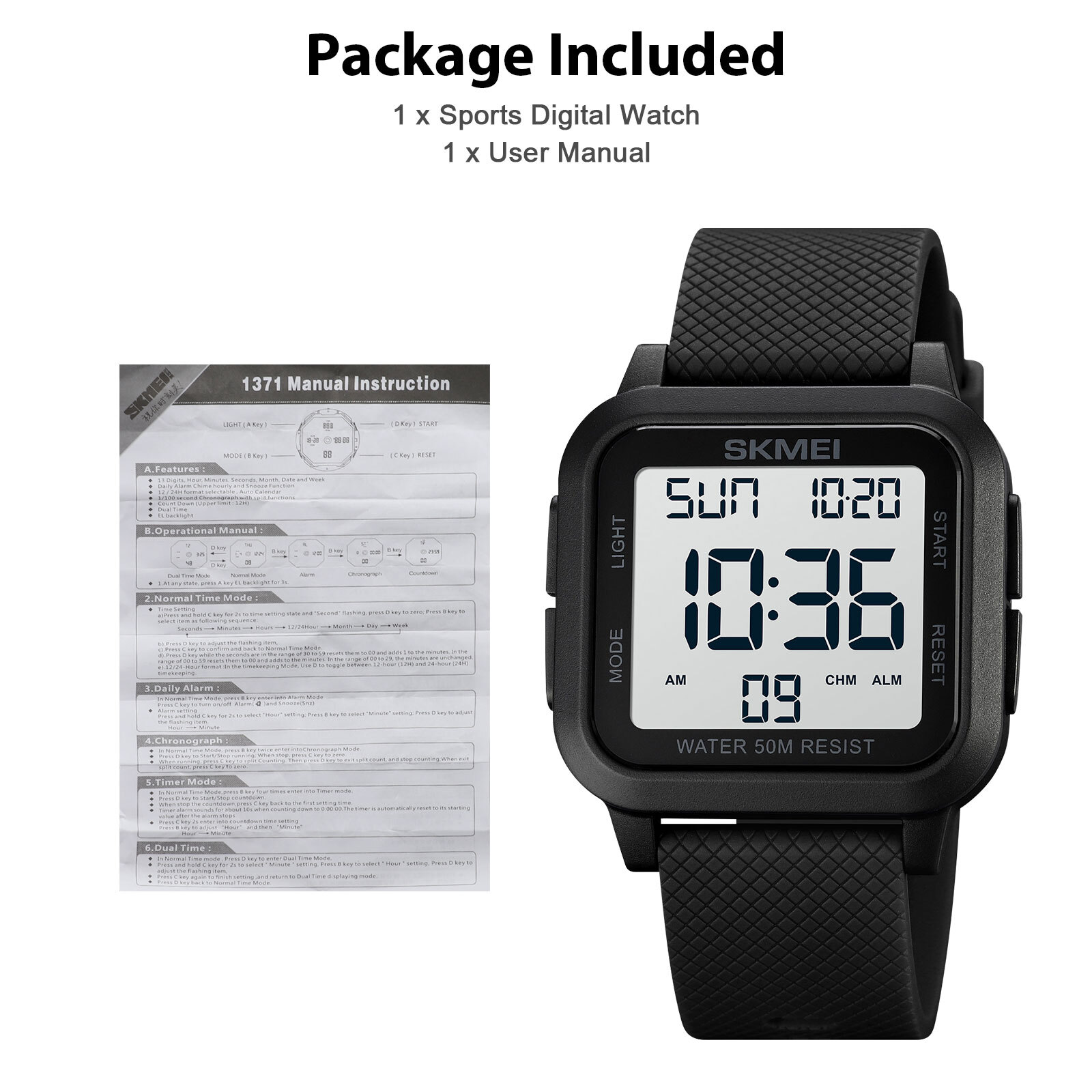 Men's Military Sports Watch LED Screen Large Digital Face Waterproof Wristwatch