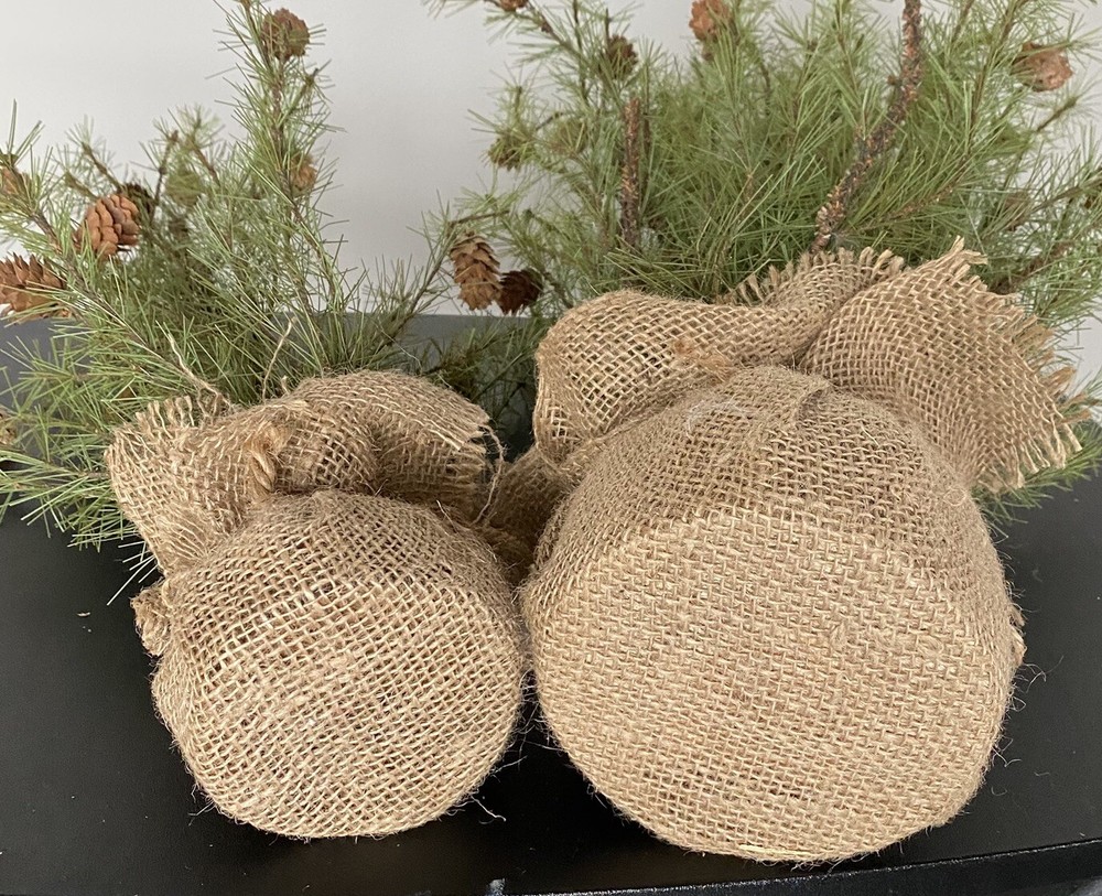 2 Rustic Farmhouse Feathered Pine CHRISTMAS TREES WITH PINE CONES Burlap Base