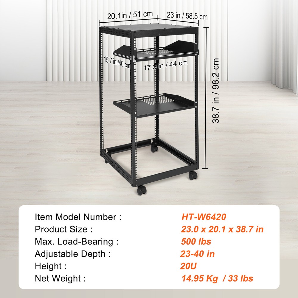 20U 4 Post Open Frame Server Rack Network Enclosure 23''-40'' Adjustable