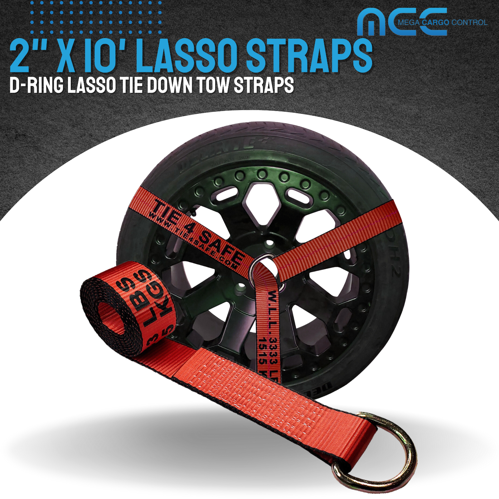 4 Pack 2" x 10' Lasso Strap w/ D Ring Auto Tie Down Wheel Lift Tow Truck Trailer