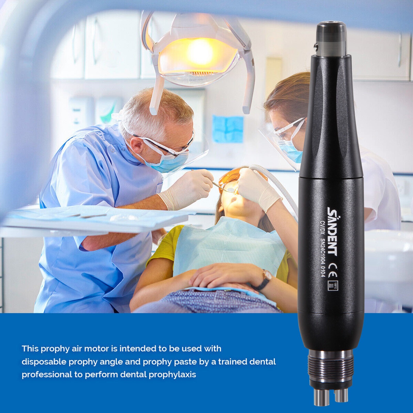 Dental 4:1 Hygiene Prophy Handpiece 360° Swivel Straight Cone Air Motor 4Holes