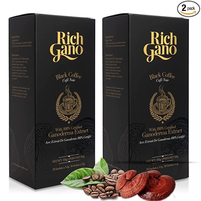 Mushroom Coffee (2 Boxes) Richgano Ganoderma Black Coffee 60 sachets total
