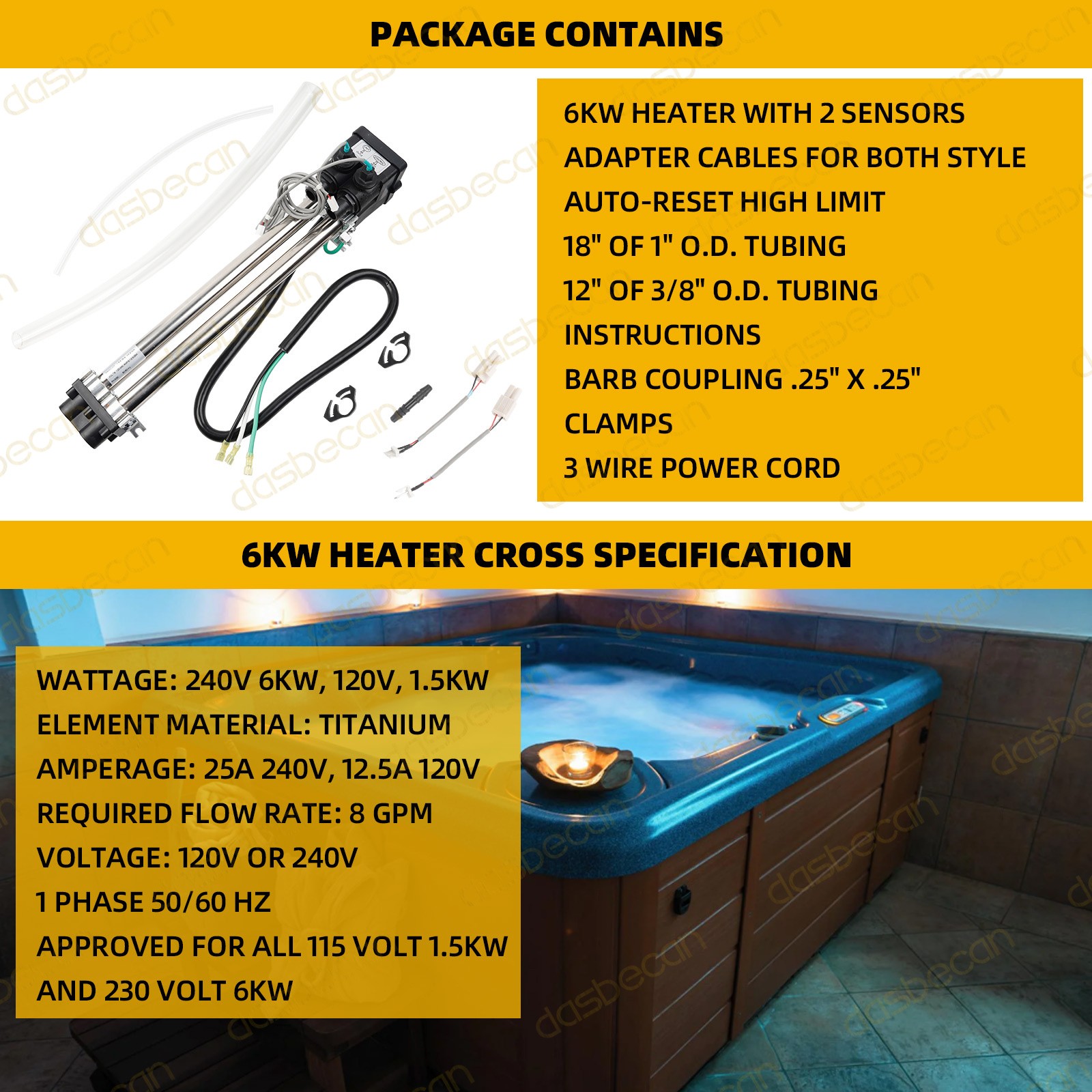 No-Fault Spa Heater For Hot Spring Watkins Tiger River Limelight 6kW 120V-240V