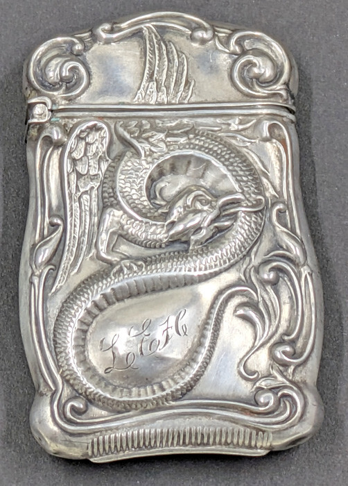 Antique Vintage Sterling Winged Cockatrice Dragon Vesta Match Safe WB3-Vesta-1