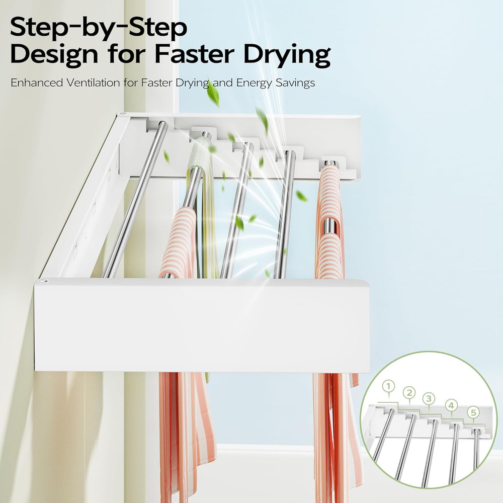 Wall Mounted Clothes Drying Rack 32", Foldable Wall Mount Laundry Rack Folding I