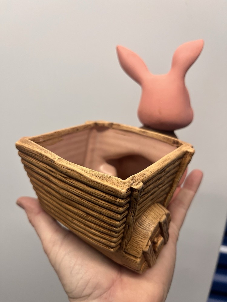 Ceramic EASTER BUNNY Pulling Cart Of Eggs | Covered Candy Dish