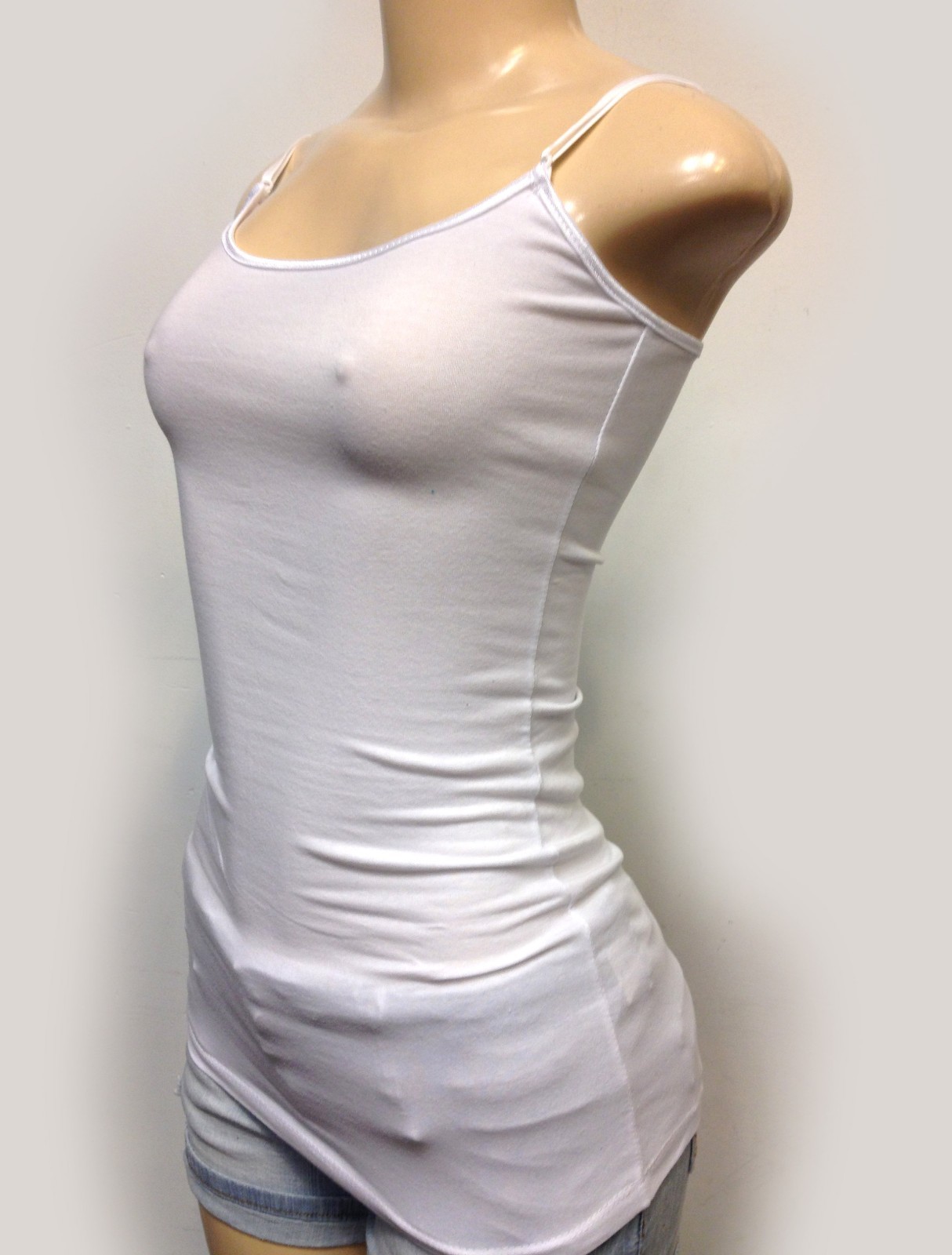 (Bozzolo) Plain Long Tank Top w/Spaghetti Straps Cotton Cami Junior Size S M L