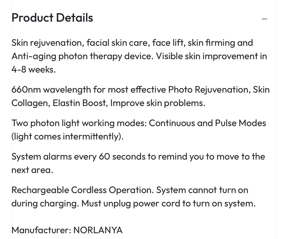 NORLANYA RED LED Light Photon Therapy Device-(NIB)