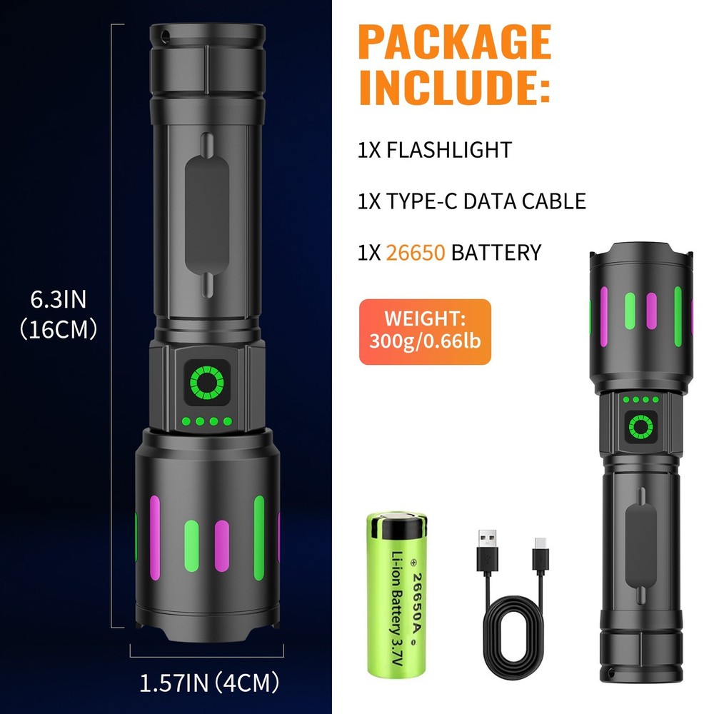 350000000 Lumen Super Bright LED Tactical Flashlight Rechargeable LED Work Light
