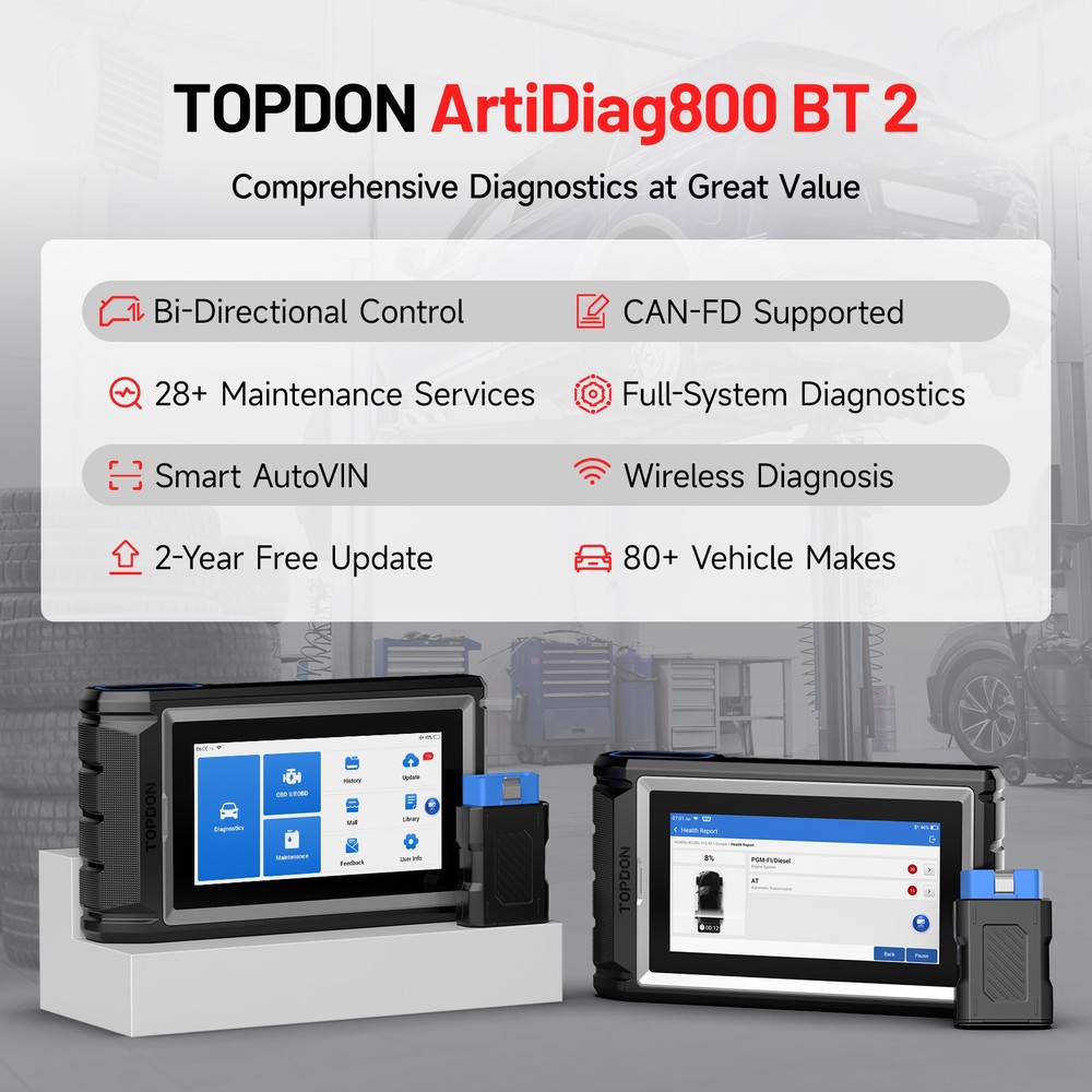 TOPDON ArtiDiag800BT 2 OBD2 Full System Diagnostic Scanner Tool TPMS Wireless