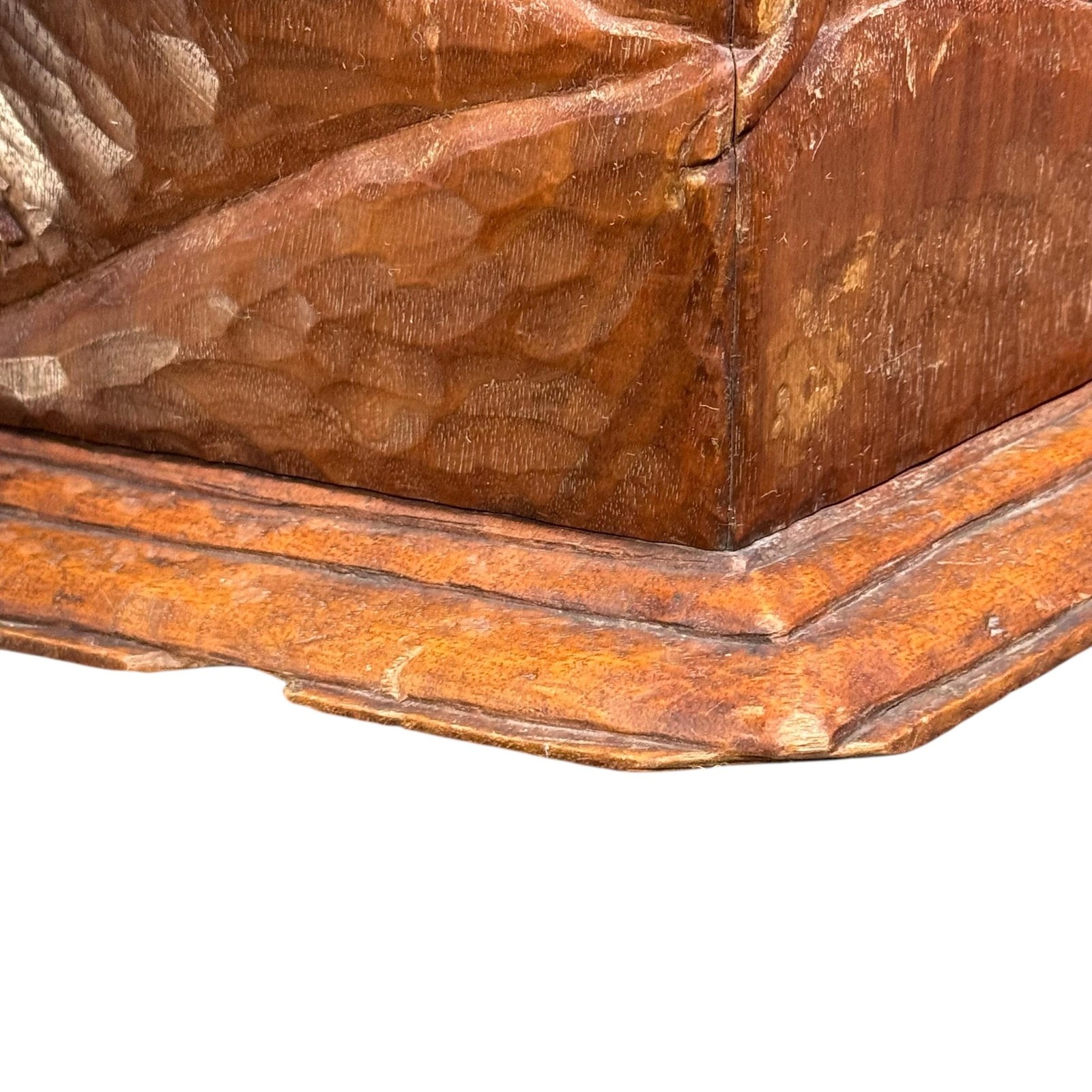 Vintage Hand Carved Wood Deer Forest Table Vase Pentagon Rustic Folk Primitive