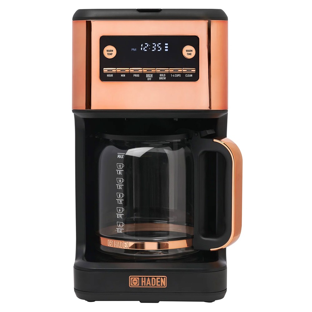 Haden Generous Brew 14 Cup Programmable Digital Coffee Maker Pot, Black/Copper