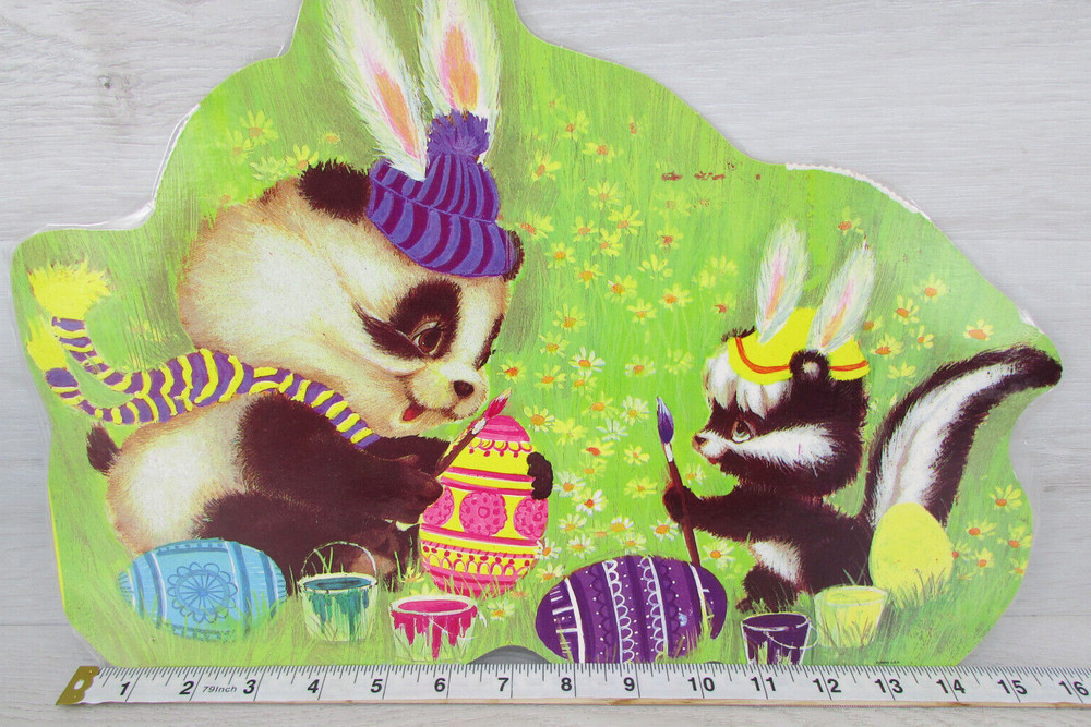 Vtg Eureka Easter Die-Cut Panda and Skunk Easter Egg Artists Wall/Window Hang