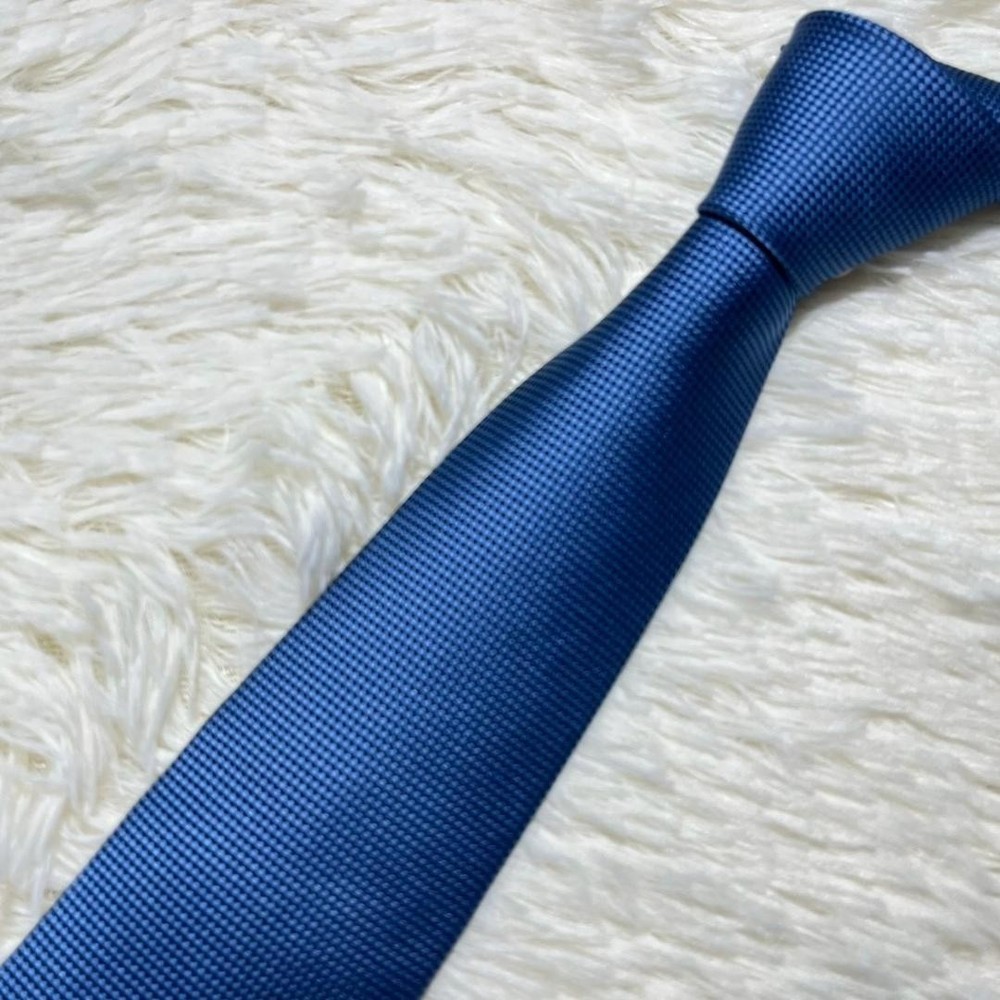 Hermes Silk Blue Solid Tie Near Mint Unused