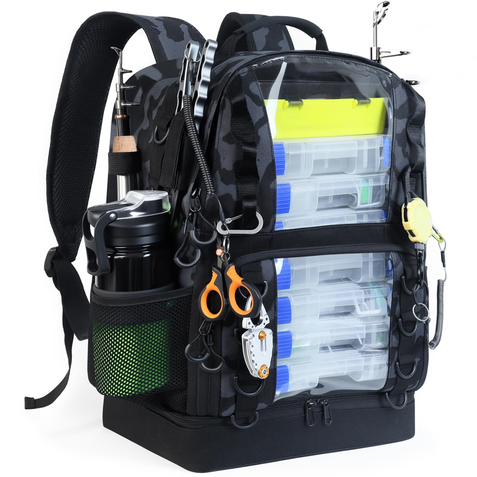 Fishing Tackle Backpack with Cooler,45L Large Tackle Bag with 2 Rod Holders &...