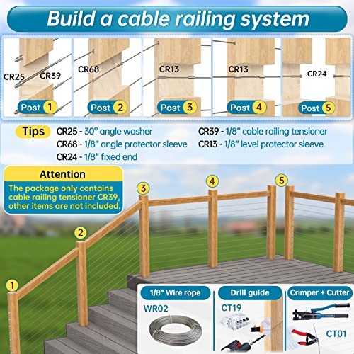 Pack 1/8" Cable Railing Hardware Kit Hand Swage Threaded For 4"x4" Post 60