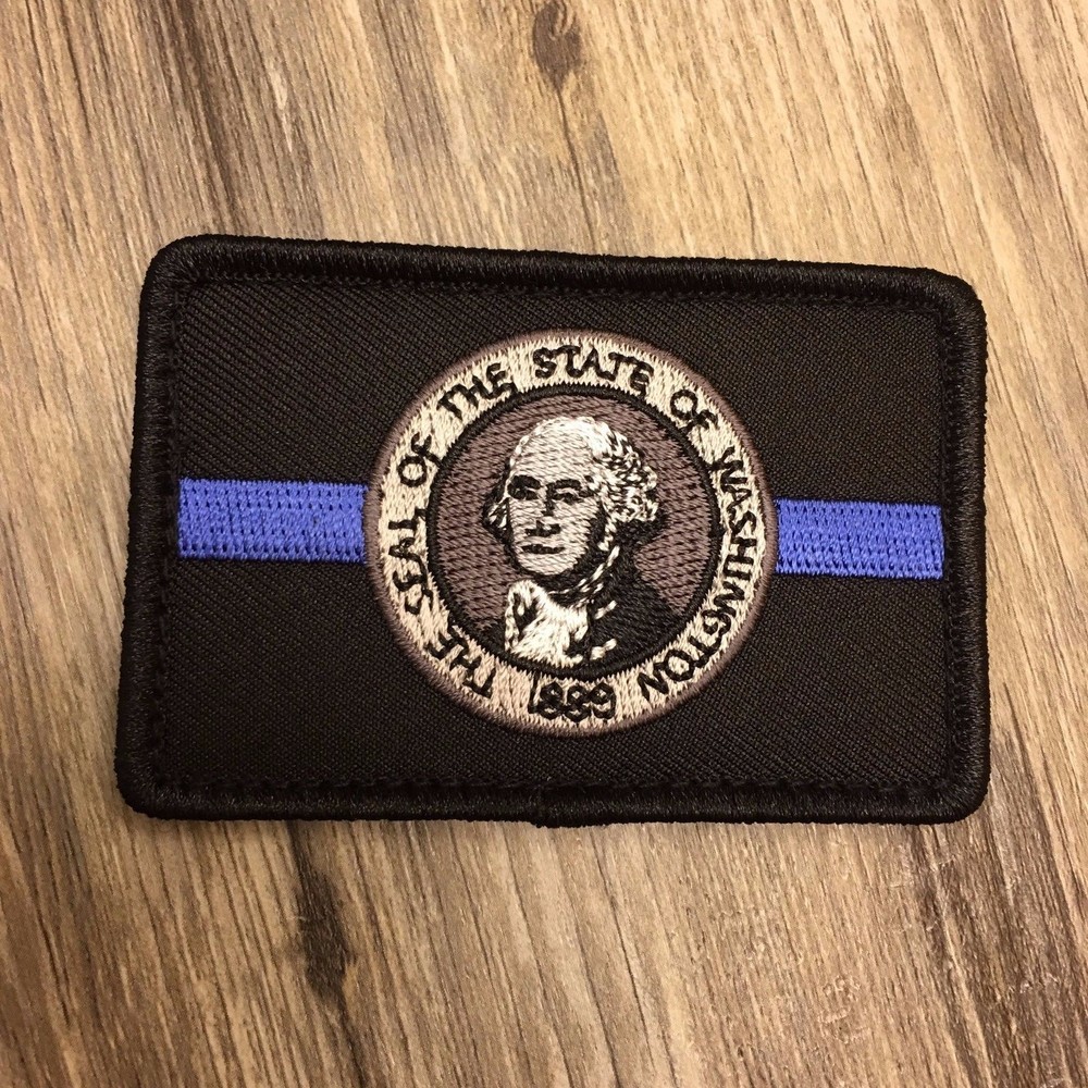Subdued Thin Blue Line Washington State Flag Patch, Law Enforcement