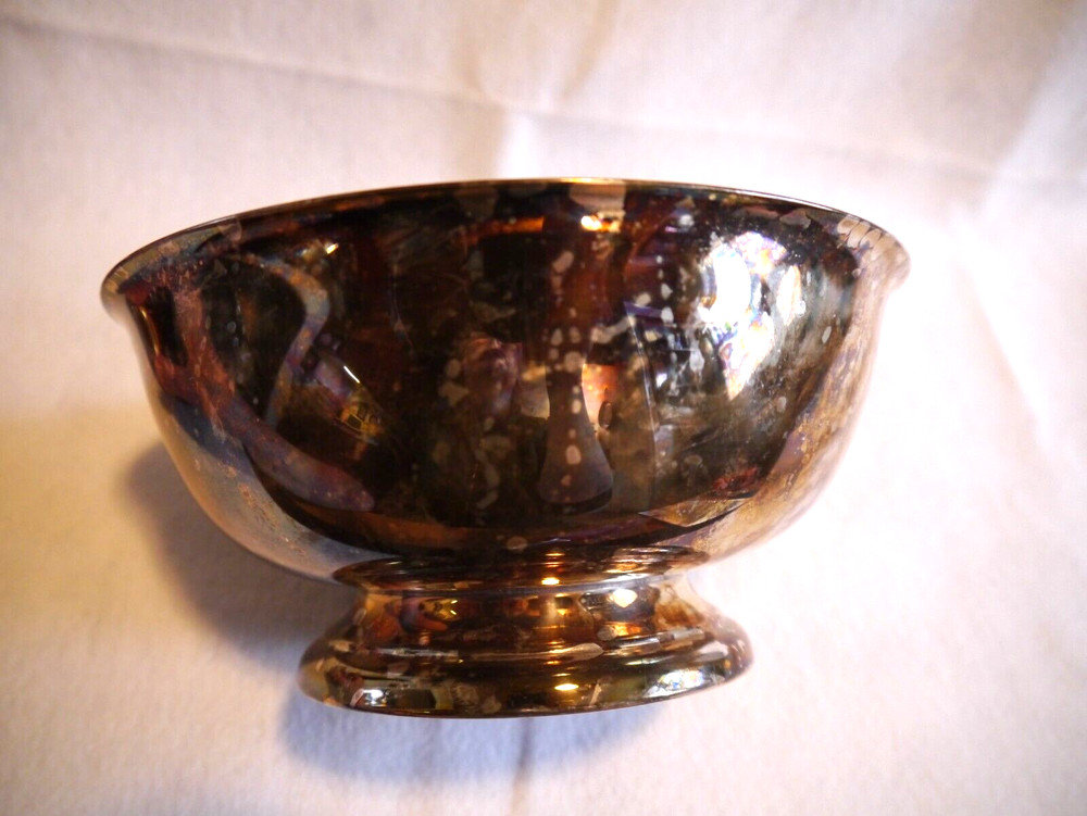 VTG Silverplate Service Ware Cranberry Bowl, 8 x 4, unpolished