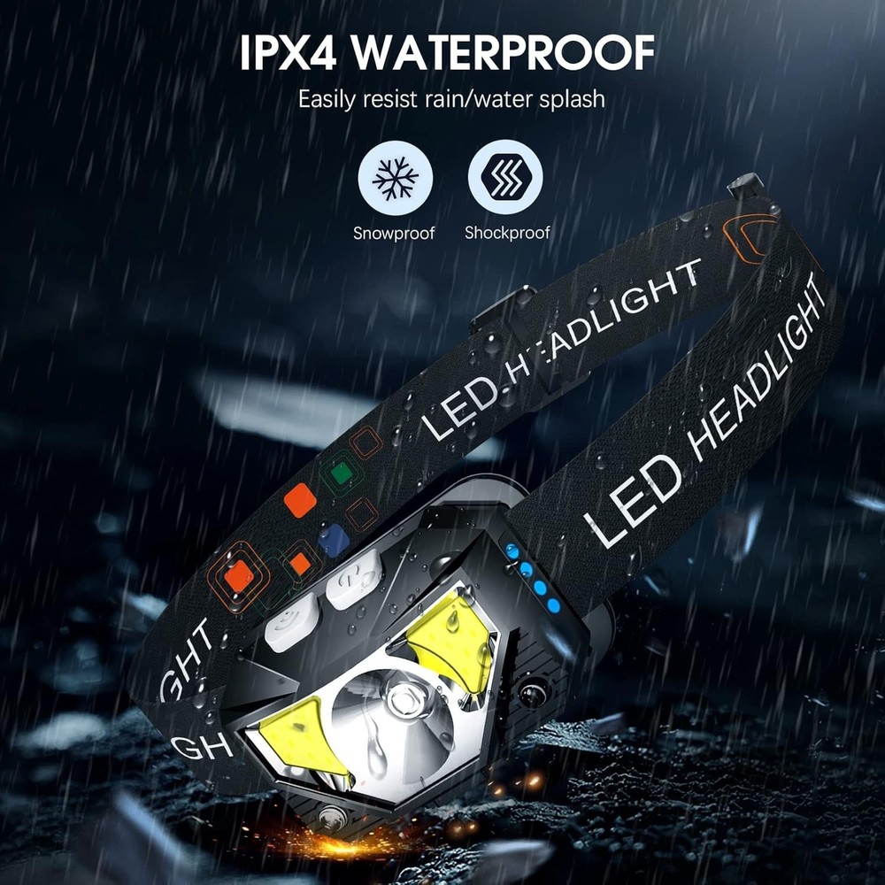 Ultra-Lightweight 8-Mode LED Headlamp with Motion Sensor - 2-Pack Essentials