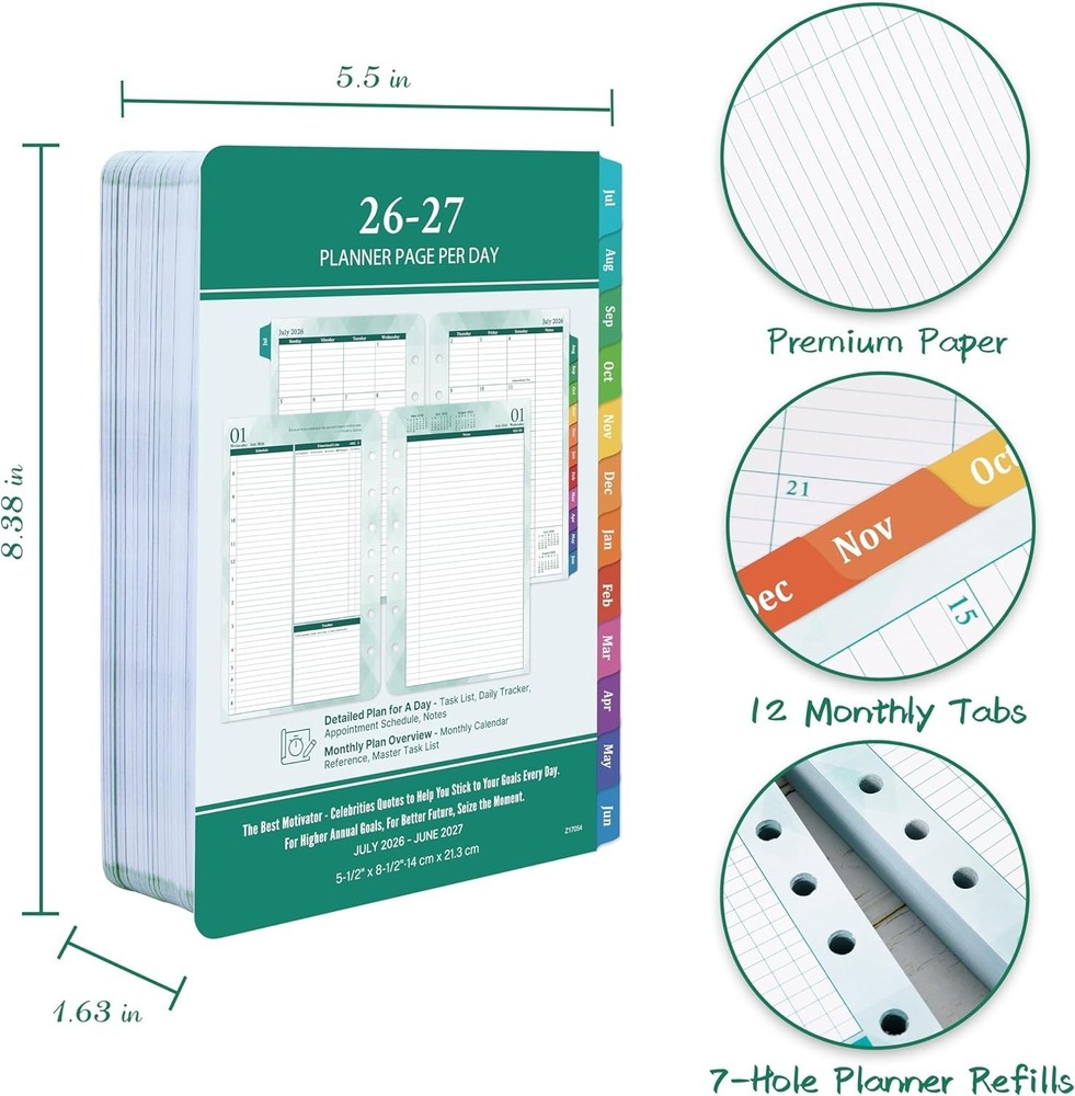 Comprehensive Daily Planner Refills 2026-2027: Task Lists & Notes Included