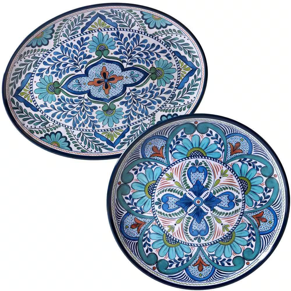 Talavera 2-Piece Blue Platter Set