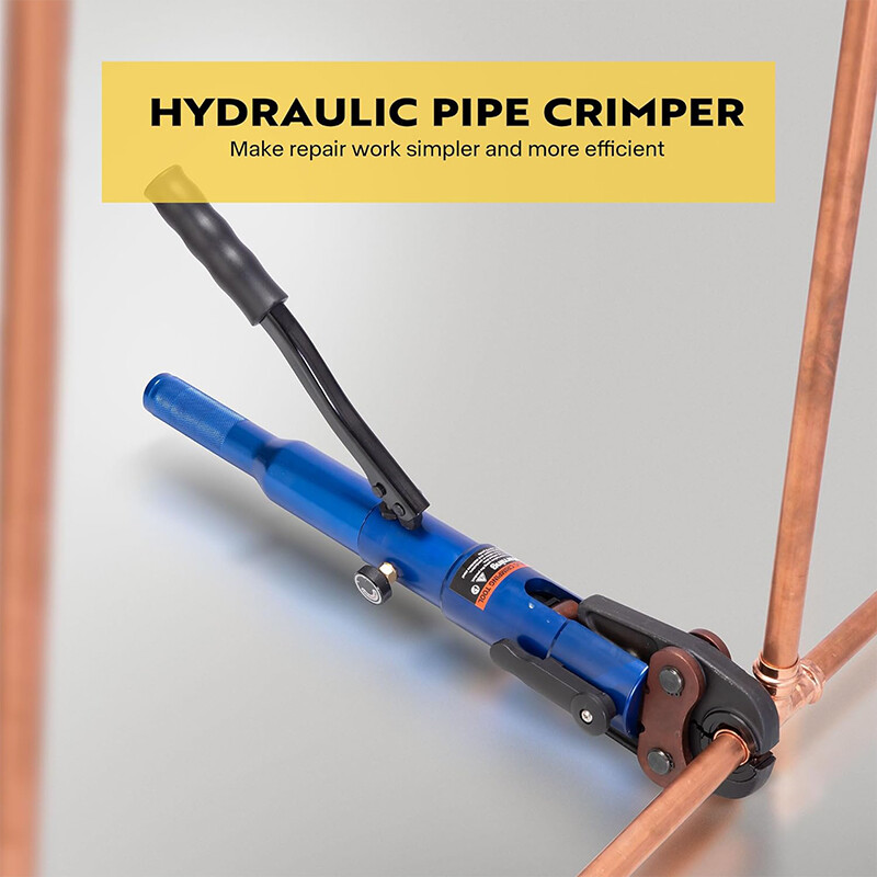 Copper Tube Fittings Hydraulic Pipe Crimping Tool with 1/2", 3/4" and 1" Die Set