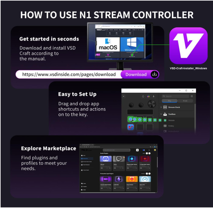 TreasLin VSDinside Stream Controller Deck with 18 Customizable Macro Keys to Tri