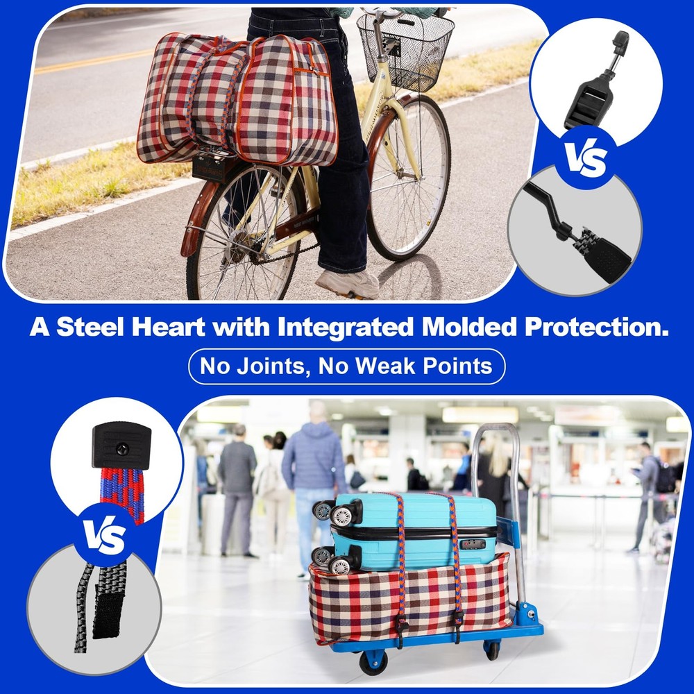 Flat Adjustable Bungee Cords with Hooks — Dual-End Adjustable for Flexible Us...