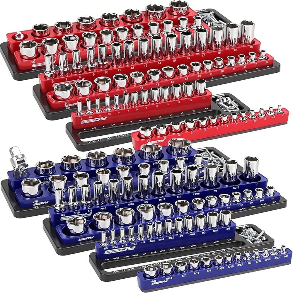 6-Piece Magnetic Socket Organizer Set for Easy Tool Box Storage