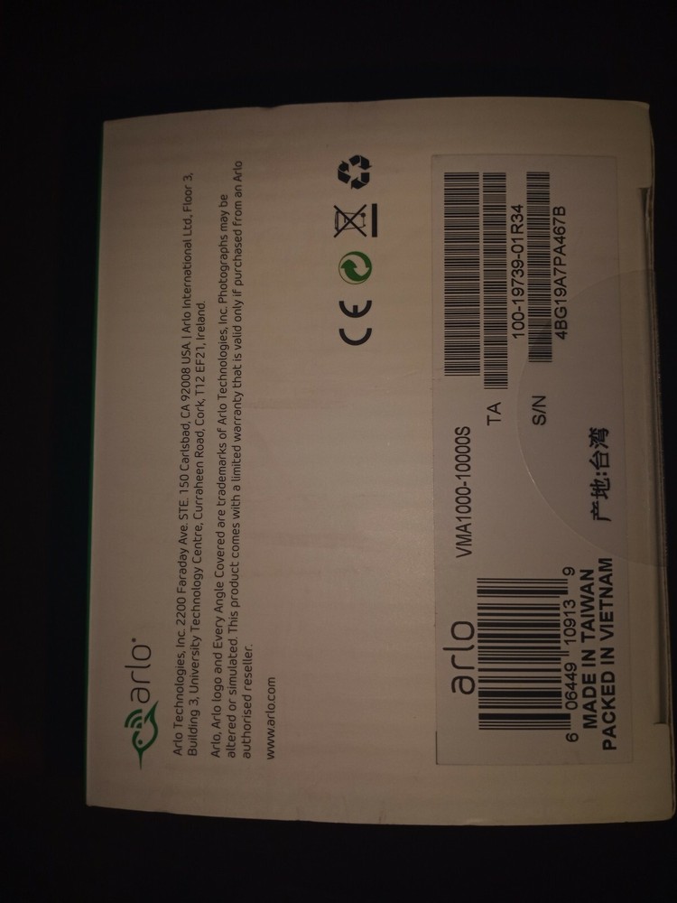 Genuine ARLO Add-On Security Adjustable Camera Mount VMA1000 White