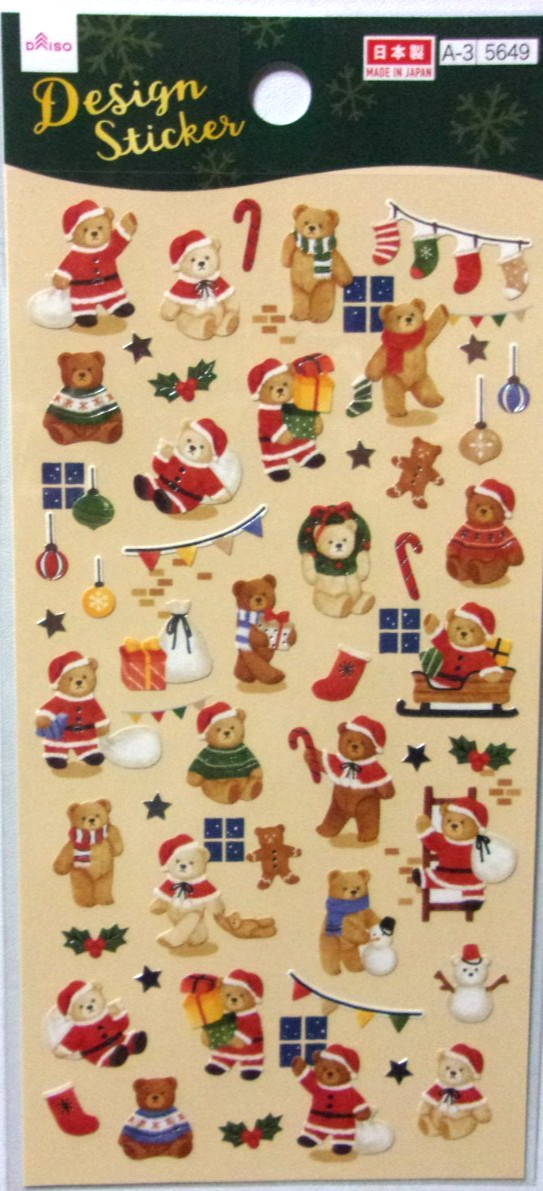 DAISO Christmas Santa Bear Sticker Sheet Made in Japan