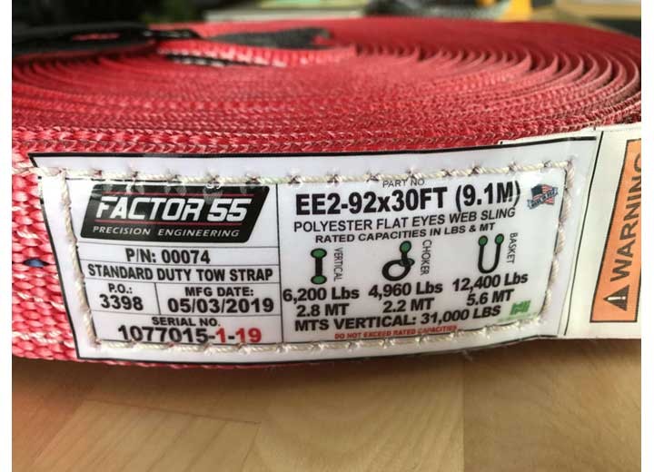 Factor 55 00074 Standard Duty Tow Strap 30' x 2"