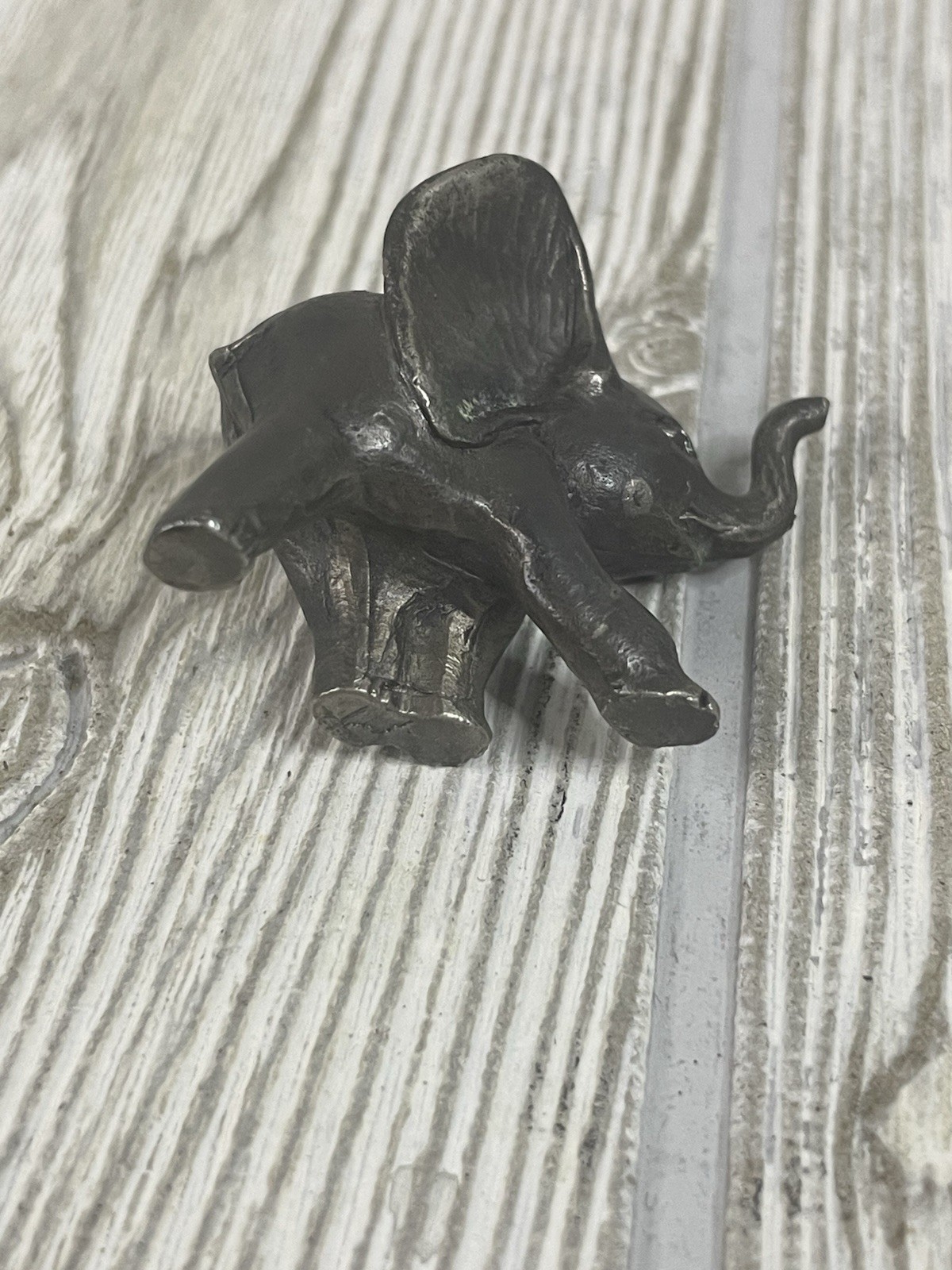 Pewter African Elephant Figurine Collectible Dumbo Trunk Up 1.5" Tall Stamped