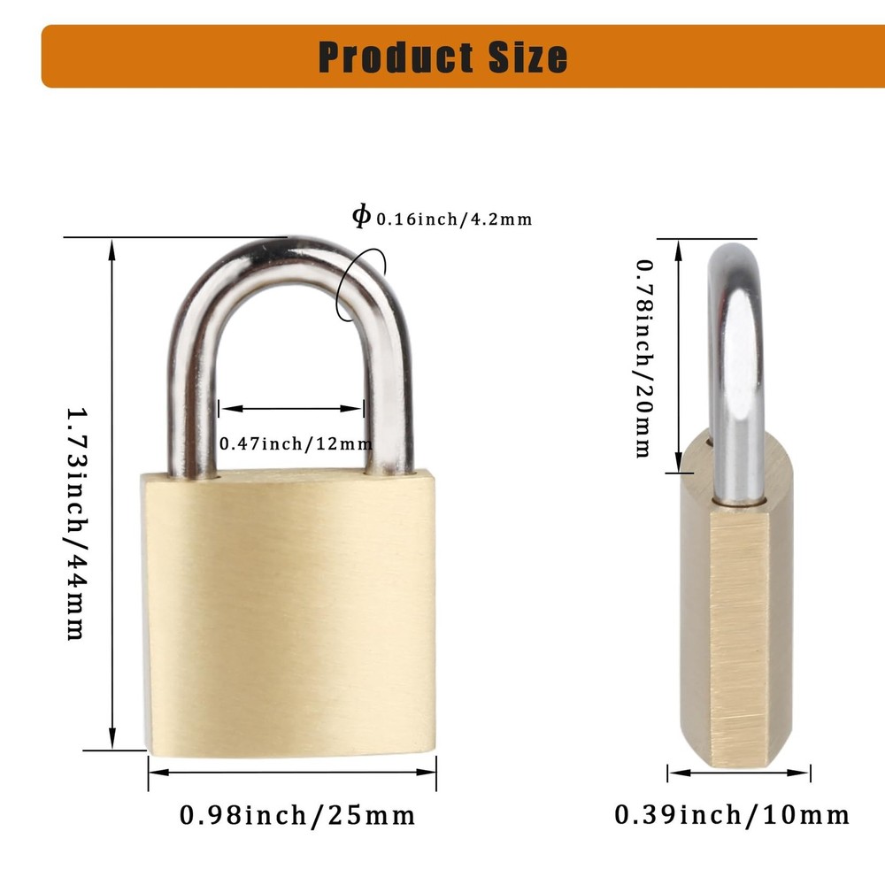 6Pack Small Locks with Same Keys, 0.98Inch (25mm) Wide Lock Body Solid Brass ...