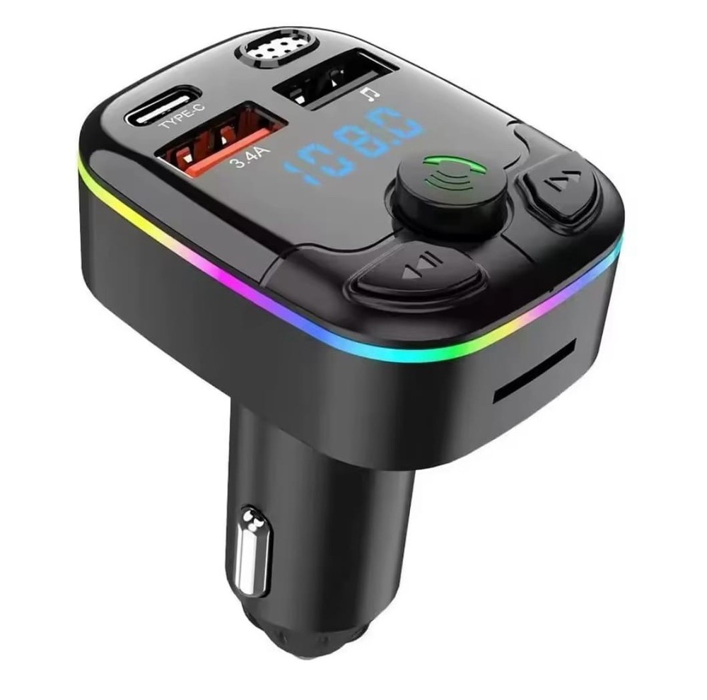 Car Charger FM Transmitter Bluetooth 5.0 PD Type-C Dual USB Ambient Player Hands