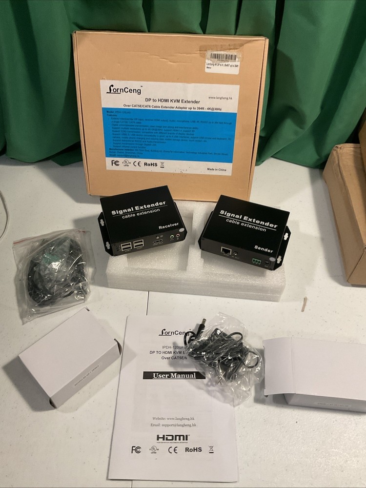 4K HDMI KVM Extender Over Cat5e/Cat6 Cable Extender Adapter up to 394ft Untested
