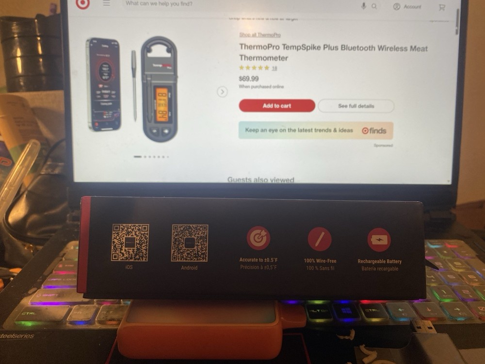 ThermoPro TempSpike Plus Wireless Bluetooth Digital Meat Thermometer (Black)